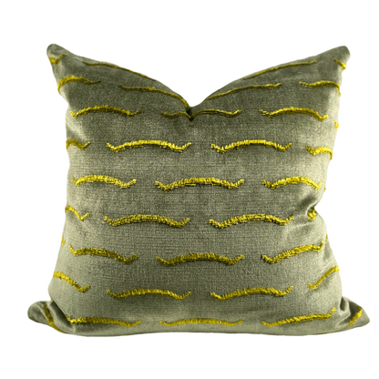 Tiger Stripe Green & Gold Velvet Pillow
