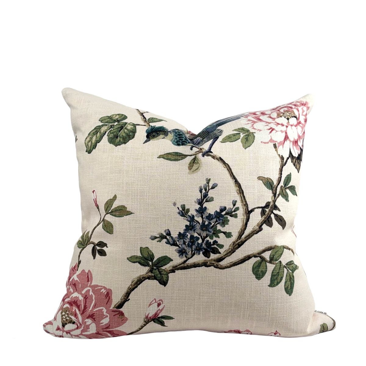 Floral Pillow With Exotic Bird