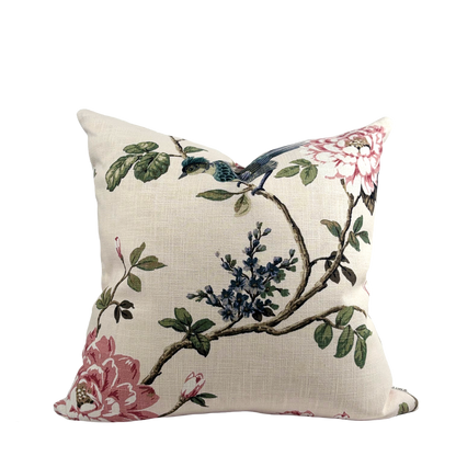 Floral Pillow With Exotic Bird