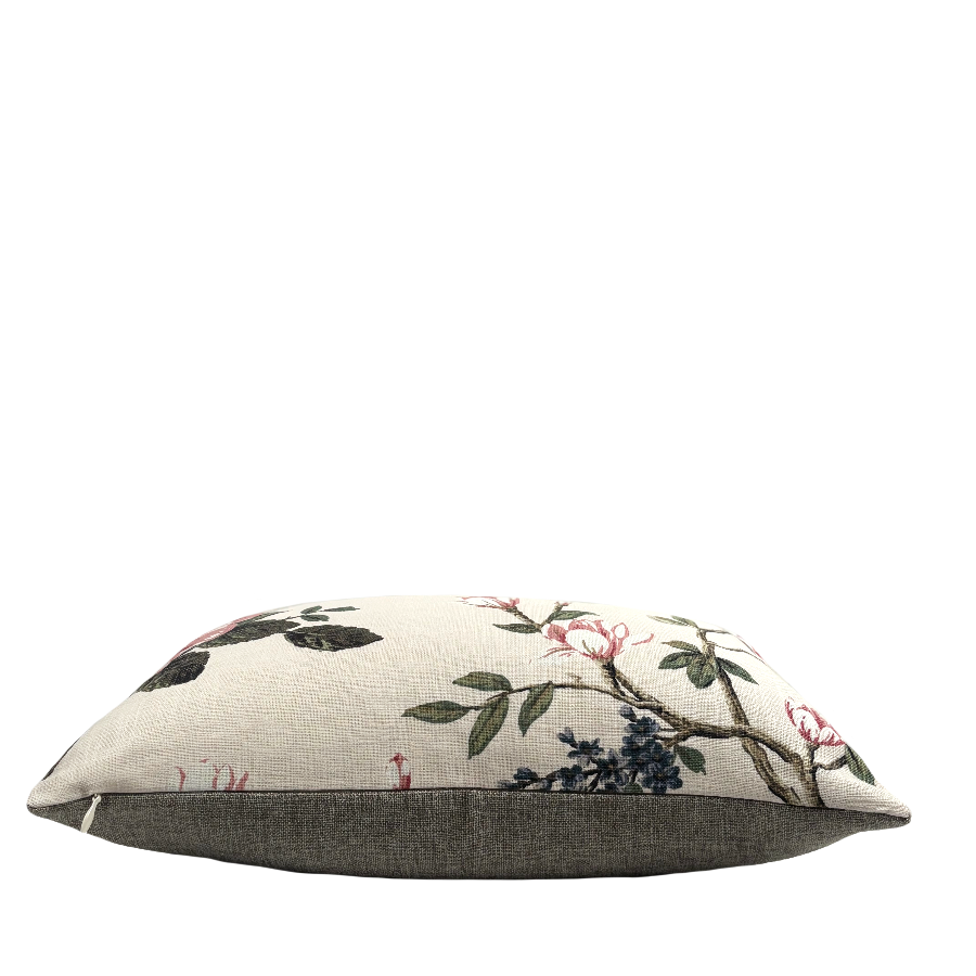 Floral Pillow With Exotic Bird